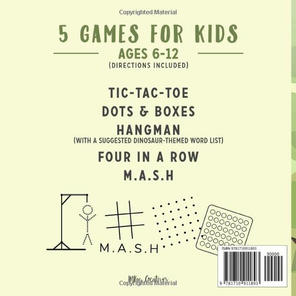 Dinosaurs Hangman, Dots & Boxes, Tic-Tac-Toe, & More: Games for Kids Ages 6-12 | Activity Book for Road Trips, Babysitters, Stocking Stuffers, Birthdays, Grandkids, Gifts image 2