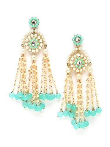 Image of Karatcart Yellow Crystal and Pearl Kundan Dangler Earrings for Women