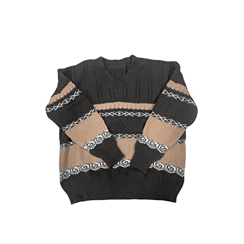 Image of Women Vintage Striped Pullover Sweater Y2k Long Sleeve Crew Neck Loose Knit Sweaters Fall Winter Knitwear