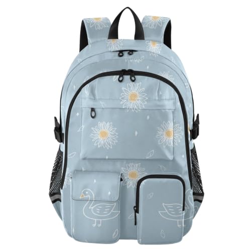 Mochila para equipaje y notebook de 44.5 cm estampada con cisnes y girasoles azul