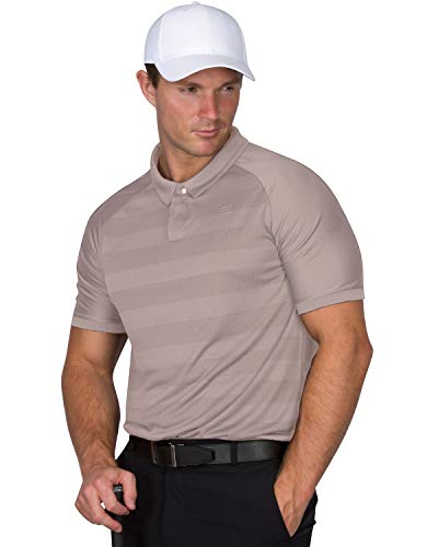 Three Sixty Six Golf Polo Shirts for Men - Dry Fit Collared Golf Polos - Lightweight and Breathable, Stripe Design Khaki