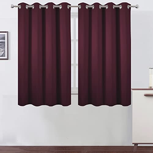 Image of LEMOMO Blackout Curtains 52 x 45 inch /Burgundy Red Curtains Set of 2 Panels /Thermal Insulated Room Darkening Bedroom Curtains