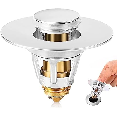 SHAP+ Universal Bathroom Sink Stopper, Fits 1.06-1.5 Inch, Premium Basin Pop Up Sink Drain Strainer, Anti-Leakage and Clogging, with Hair Catcher, Made Brass, Chrome Plated Cover