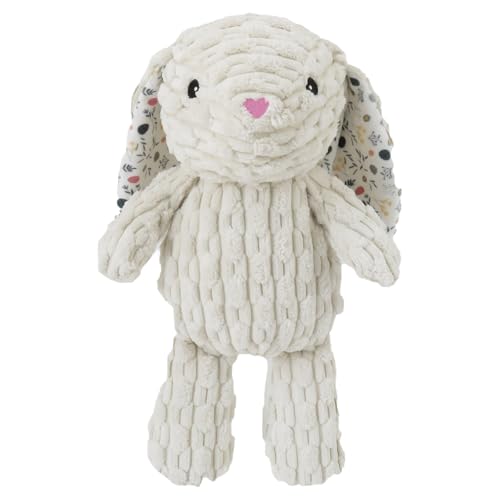 Linzy Plush Floral Bunny Dog Toy Soft Squeaky Chew Toy for Small Medium Large Dogs White Interactive Pet Toy 12 Inch