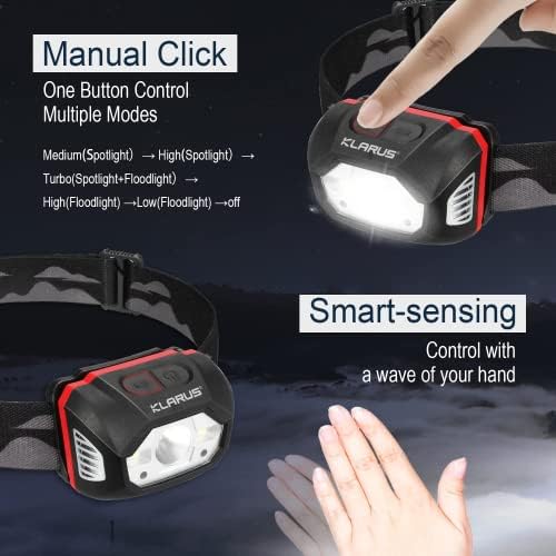 klarus HM1 Head Torch Rechargeable, Led Super Bright Headlamp, 440 Lumens 70 Hours Max Runtime, 1800mAh Battery IPX6 Waterproof for Running Lights