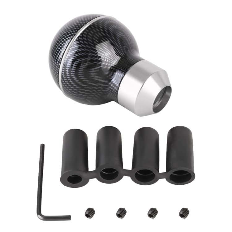 Image of AutoBizarre 5 Speed Aluminum Base Metal Ring Carbon Fiber Gear Knob Gear Shifter Handle Knob for All Manual Transmission Cars (Silver)
