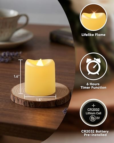 Image of 5plots 12-Pack Flameless Candles with Timer, Realistic 3D Flickering Votive Candles, 6H Timer Built-in, 150+Hour Battery Operated Tealights for Wedding, Festival, Indoors, Home Decor(Ivory Base)