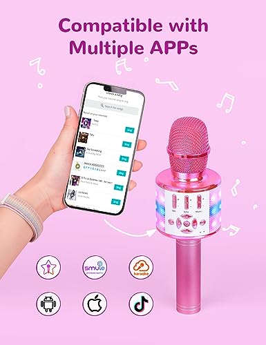 Image of Amazmic Toys for Girls, Kids Karaoke Microphone Toddler Microphone for Kids with Lights, for Girls, Birthday Party Boys Toy Age 3 4 5 6 7 8+(Light Pink)
