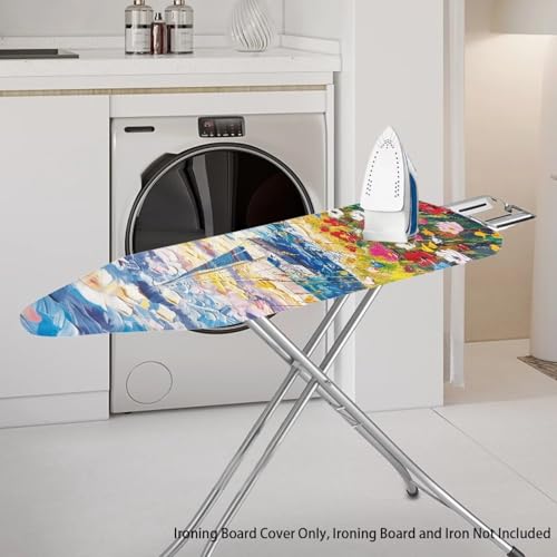 Image of Easy Installation 15x54 Oil Art Sailboat Floral Print Ironing Board Cover - Elastic Edge, Fit Standard Size Iron Board Cover, Stain Resistant, Setup for Effortless Ironing Experience
