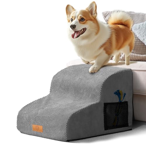 Hundetreppe für Kleine Hunde, Masthome Haustiertreppe 2 Stufen,Hunderampe mit Wasserdichtem Bezug,Abnehmbar & Waschbar, Hundetreppe 30cm Hoch für Bett, Sofa,Couch
