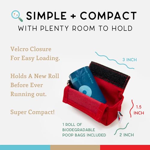 Image of Dog Poop Bag Holder for Leashes, Cat Waste Bag Dispenser, 1000D Nylon, Attach to Cat Leash, Poop Bag Dispenser, Fits Standard Dog Poop Bags - Wildebeest (Red)