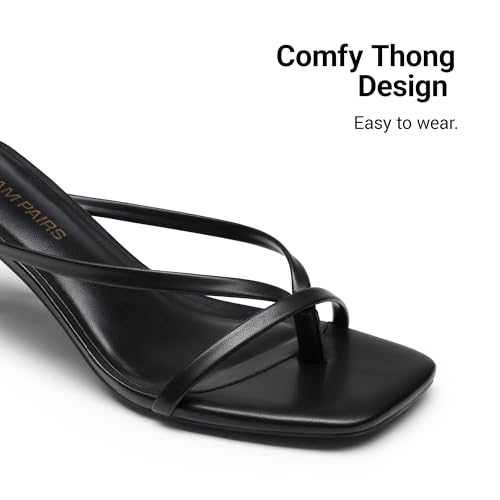 Image of DREAM PAIRS Kitten Heels for Women Flip Flops Slip on Low Heels Open Square Toe Thong Heeled Strappy Sandals Slides Comfortable Dress Shoes