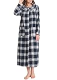 Latuza Women's Cotton Flannel Button Up Robe Long Sleeves Housecoat M Navy