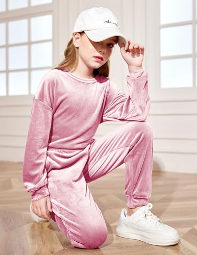 Image of Arshiner Girls 2 Piece Outfit Sweatsuits Set Kids Velour Sweatshirts & Sweatpants Tracksuits Set for Girls