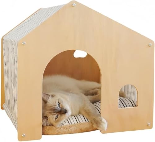 Neboka ペットハウス犬小屋犬ゲージペットルームクッション屋根付き木製通気性窓組立簡単小型犬用室内折りたたみ取り外し可能 オールシーズン対応 (木色)