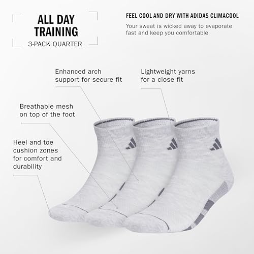 Image of adidas Men's All Day Training Quarter Socks sports performance above the ankle height with cushioning for running (3-Pair)