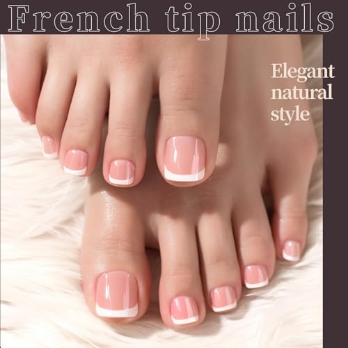 FANDAMEI Press on Toenails, 6 Colors Press On Toe Nails Short Square, French Tips Cat Eye Toe Press Ons for Women & Girls, Glossy Toe Fake Nails for Nail Art - Image 4