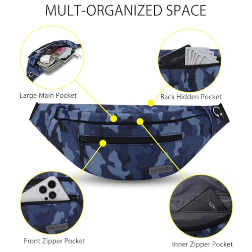 Image of MAXTOP Large Fanny Pack Cross Body Bag Lightweight Belt Bag with Headphone Jack and 4-Zipper Pockets Adjustable Straps for Sports Workout Traveling Running Casual