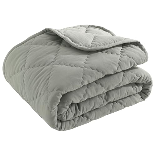 Image of BEDSUM Toddler Comforter, Brushed Microfiber Crib Blanket - All Season Quilted Down Alternative Nursery Bedding - Lightweight Baby Blanket for Stroller & Nap, 39x47, Smoke Grey