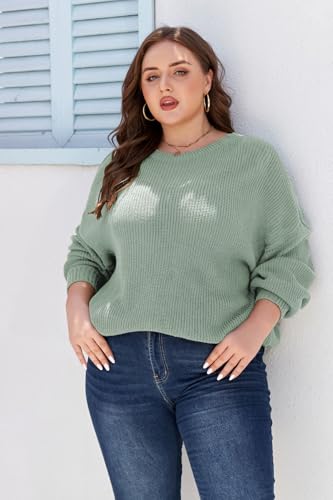 Plus Size Sweaters for Women Batwing Sleeve Oversized Crew Neck Jumper Tops Chunky Knit Pullover Sweater XL-5XL2