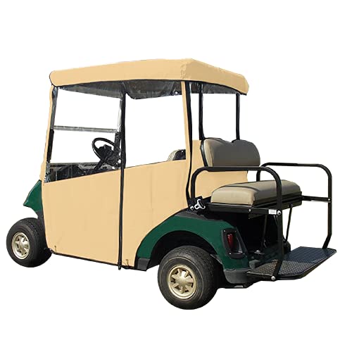 Golf Cart Cover – 3-Sided “Over-The-Top” Cart Cover for Club Car EZGO RXV –Drivable Golf Cart Cover Enclosure – Marine Grade Vinyl – Tan Rain Cover for Golfers– Fits Golf Bags, Utility Box