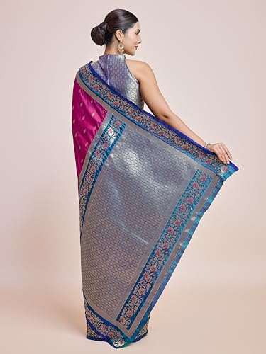 Image of Monjolika Fashion Women's Banarasi Silk Saree in Satin and traditional golden zari work comes with Unstitched Blouse Piece