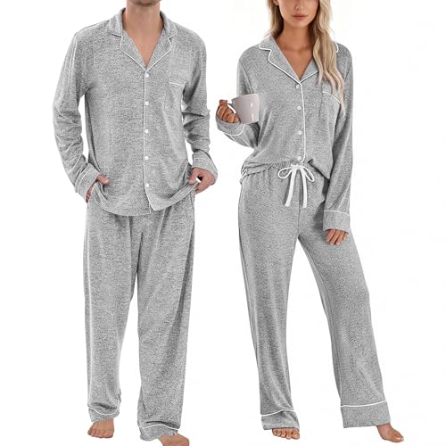 PJGGZ Matching Pajamas for Couples, Button Down Loungewear Soft Warm Long Sleeve Sleepwear His and...