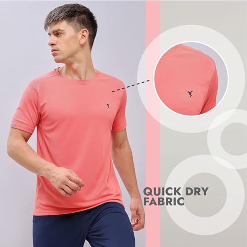 Image of TECHNOSPORT Men's Slim Fit Polyester Activewear Sports T-Shirt with Moisture-Wicking Comfort for Workout, Running & Gym