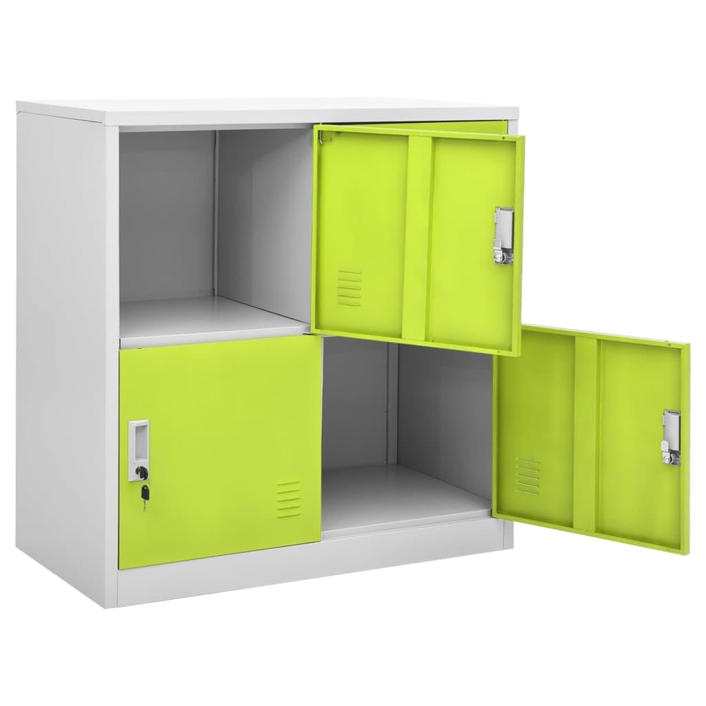 Juego de 2 taquillas de acero con cerradura, 90 x 45 x 92,5 cm, color gris claro y verde