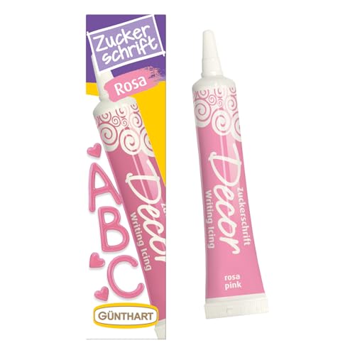 Günthart BackDecor 25 gr Zuckerschrift ROSA für jegliche Süßspeisen in rosa Farbe aus Zucker für schöne Schriftzüge und Muster 1er Pack (25 gr)