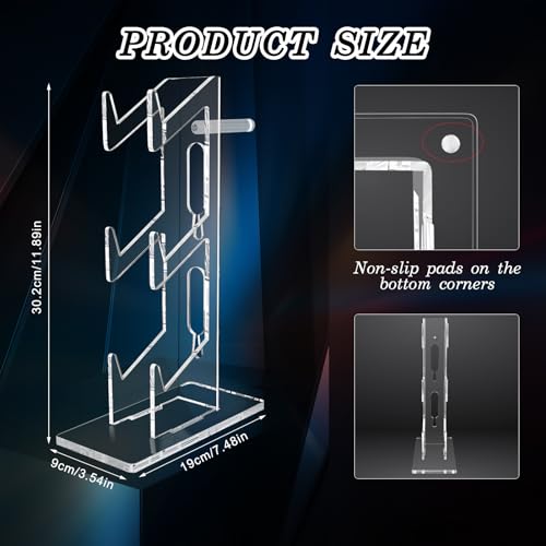 FYY Game Controller Holder 3 Tiers - Universal Dual Controller Stand Headphone Holder, Acrylic Clear Controller Display Stand Compatible with Nintendo Switch Xbox PS5 PS4, Desk Mounts for Controller - Image 4