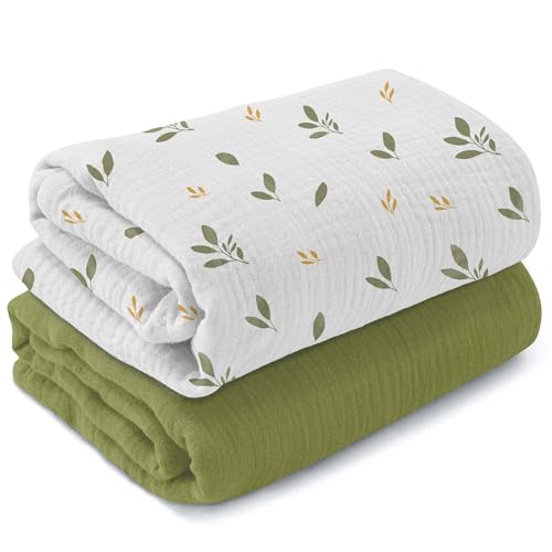 Image of MiFlor Muslin Swaddle Blankets 2 Pack – 47" x 47" Soft & Breathable Muslin Baby Blanket for Newborns, Large Swaddle Blanket for Sleeping, 100% Cotton, Multi-Use Baby Swaddling for Boys & Girls
