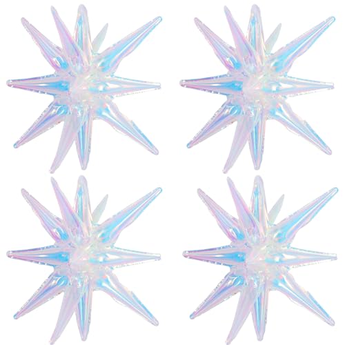 Image of TONIFUL 4 Pcs Explosion Star Balloons Iridescent Foil Balloon Party Decor | 22 Inch Large Mylar Star Balloon for Holographic Party Decor Birthday Wedding Bridal Shower Baby Shower Bachelorette Supplies