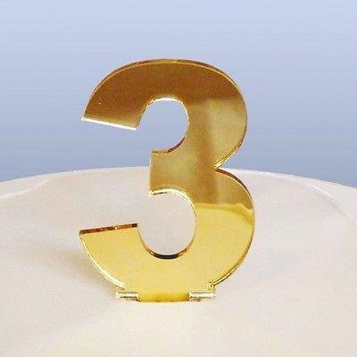 Contemporary Number 3 Cake Topper - Gold Mirror