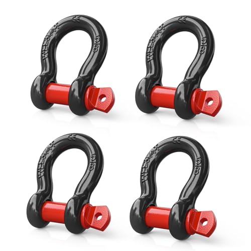 Image of Nilight 4 Pack Small Shackles 5 /8 inch D-Ring Shackle 3.25 Ton (7165 Lbs) Capacity Heavy Duty Off Road Recovery Shackle Kit for Cars and Other Applications for Tie Downs, Black Red