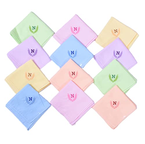 Image of ANTONIA Personalized Cotton Women's Handkerchiefs with Embroidered Initials, Assorted Colours (33 cm x 33 cm)