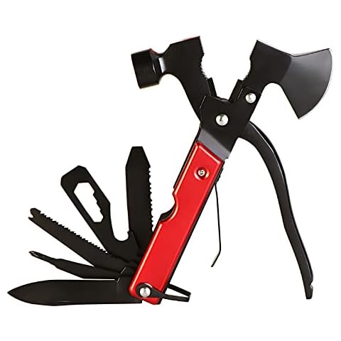 Sethruki 16 in 1 Multifunctional Field Survival Tool Kit, Outdoor Gear Axe, Cool and Unique Holiday Gift, Suitable for Outdoor Hunting and Walking, Emergency Escape Tool, with Hammer, Axe, Pliers Cover