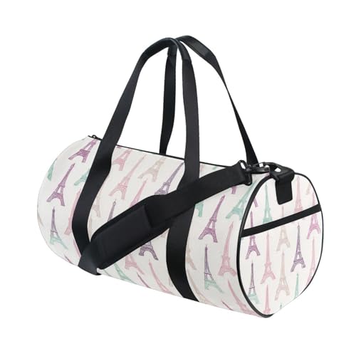 Colorful Eiffel Tower Sports Duffel Bag Stylish Full Print Barrel Gym Bag with Adjustable Shoulder Strap, Multiple Storage Compartments for Travel Workout Training and Daily Sports3