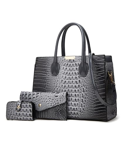 Set de bolso tote con textura de cocodrilo KingTo 3 piezas
