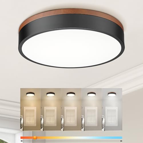 Image of Ken & Ricky 12 inch Modern Flush Mount Ceiling Light,Deep Wood and Black,1 PK