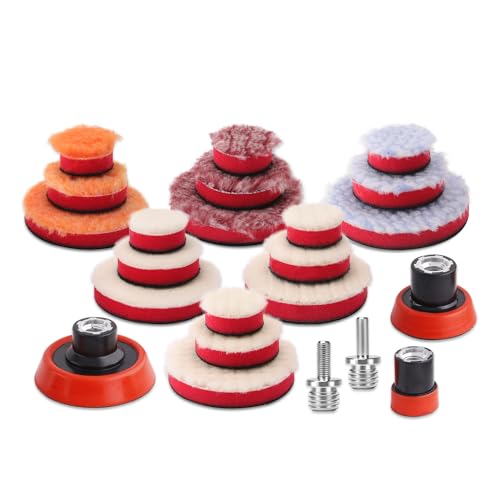SPTA Mini Wool Polishing Buffing Pad, 23Pcs Detailing Polishing Pads, Short Soft Wool Cutting Pad 25mm 50mm 80mm Wax Polishing Pad, Paint Polishing Applicator for Mini Polisher