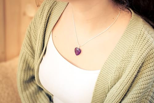 Lebensquelle Plus Herzanhänger aus echtem Edelstein 2x2 cm | Anhänger Herz mit silberfarbener Öse (Amethyst)