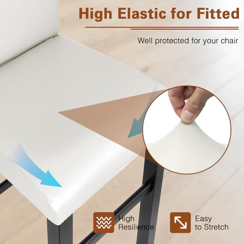 Image of PU Leather Bar Stool Covers with Backs, 2 Pack Stretch Waterproof Bar Stool Chair Covers Washable & Comfortable Barstool Covers Slipcovers with Back for Pub /Counter /Dining Room Decoration (Cream)