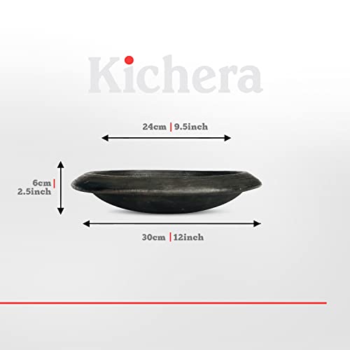 Image of Kichera 9.5 Inch Clay Tawa /Frying Pan /Appam /Pathiri Chatti for Cooking & Serving (Black)