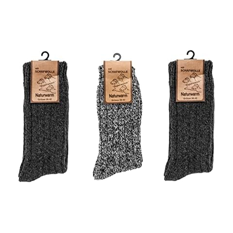 3 Pack Men socks, Natural Premium Norwegian Merino Wool, Blend of Lambs wool and cotton Socks, Heavy wool, Pre-Washed, Thick soft & Warm sock, Thermal socks for cold winter. 2Black 1Grey (Mix 5, 5-8) Cover