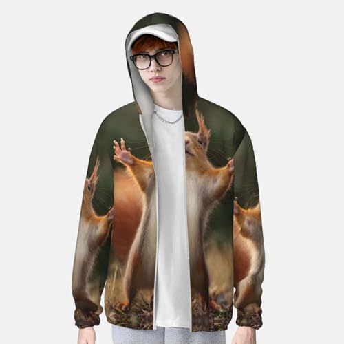UPF 50+ Sun Protection Hoodie Rash Guard Long Sleeve Sun Shirt Squirrel Funny Animal UV Shirt Full Zip Jacket 5