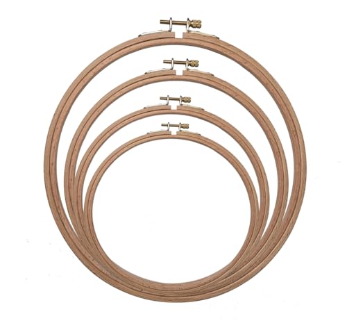 Image of Ebherys 4PCS a Set Beech Wood Embroidery Hoops Set by 6 Inch to 9 Inch Circle Round Hand Embroidery Hoops for DIY Hand Emboridery Kits, Cross Stitch Hoops (6-9 Inches)