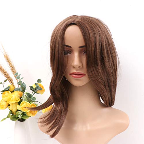 Lurrose Capacete de fibra de cabelo encaracolado interno médio longo peruca de cabelo requintado par