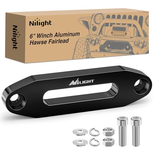 Nilight Winch Fairlead Aluminum Hawse Fairlead 6 Inch (152 mm) Hole Spacing with Mounting Hardware Winch Hawse Fairlead for Synthetic Rope 3500-6500 LBS Trailer Truck Winch Accessory Anodized Black