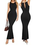 Popilush Shapewear Dress Built in Bra Bodycon Shaper Dress 9 in 1 Crew Neck Sleeveless Maxi Formal Dresses with Zipper Black Medium
